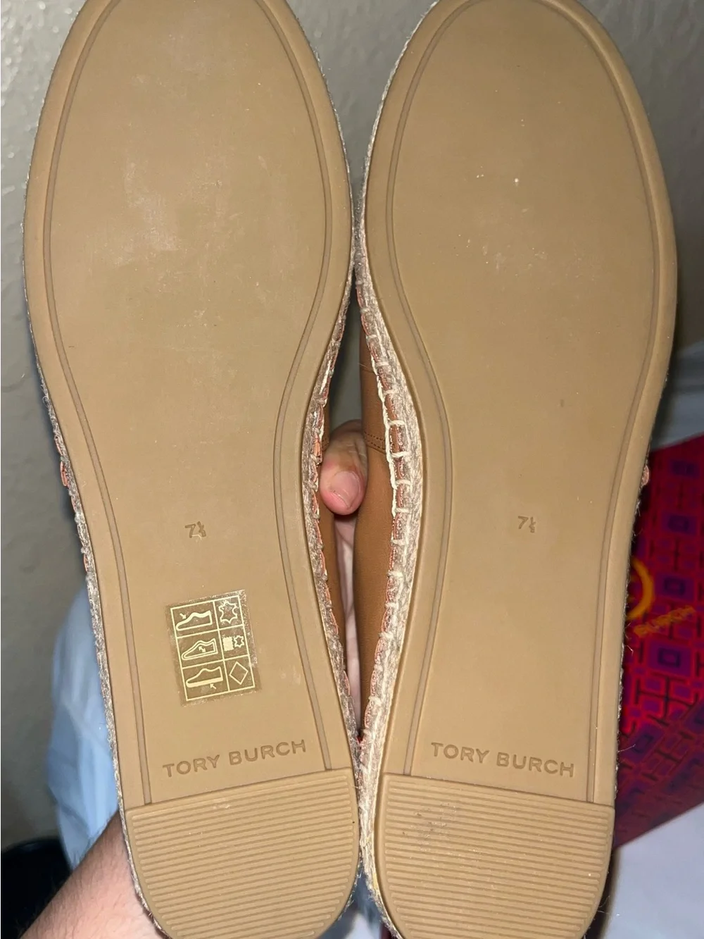 Tory Burch Tan Leather Logo Espadrille Flats